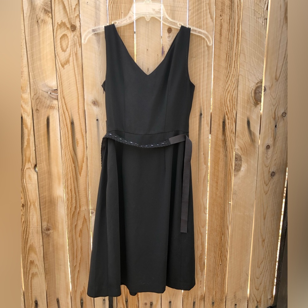 ❌LOFT Ann Taylor Womens Black Dress Sleeveless Beaded Belt Tie Gathered 2P